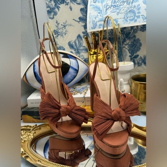 LOEFFLER RANDALL 🧿 NWOB Natalia Terracotta Organza Platform Sandals, Sz 7 - Picture 4 of 16